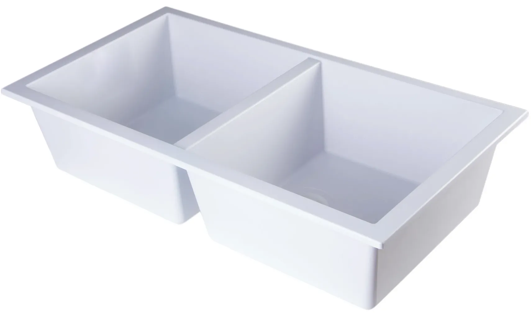 ALFI White 34" Undermount Double Bowl Granite Composite Kitchen Sink, AB3420UM-W