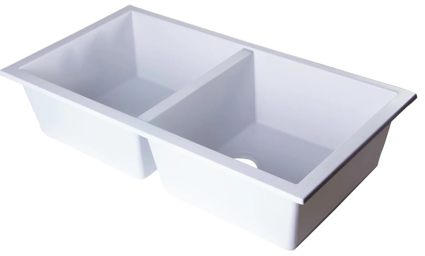 ALFI White 34" Undermount Double Bowl Granite Composite Kitchen Sink, AB3420UM-W