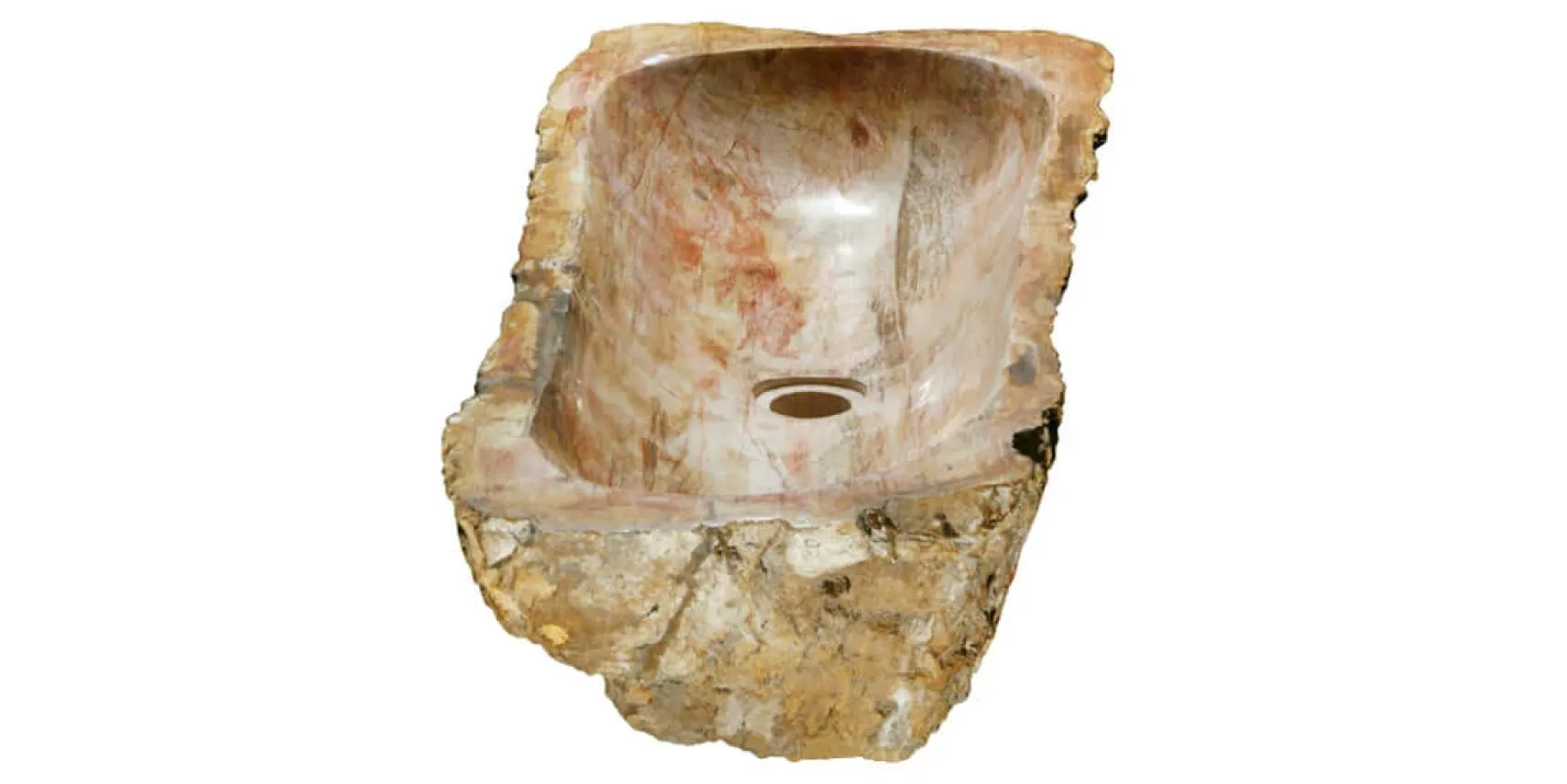 Allstone 29.5" Petrified Wood Stone Vessel Sink, Red Orange, PEWD-#031