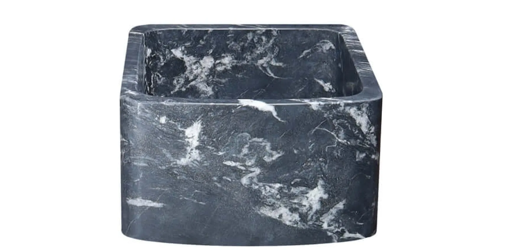 17" Black Glacier Quartz Stone Farmhouse Kitchen Sink, Curved Front, Reversible, KFCF171810-BGQ