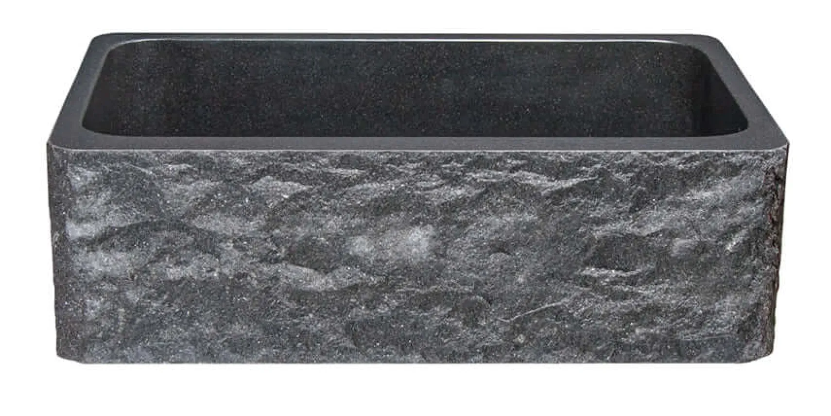 33" Black Granite Stone Farmhouse Kitchen Sink, Single Bowl, Chiseled Front, KF332010SB-BE-BK