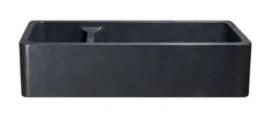 42" Black Granite Stone Farmhouse Kitchen Sink, 70/30 Double Bowl, Reversible, KF422010DB-NLP-7030-BK
