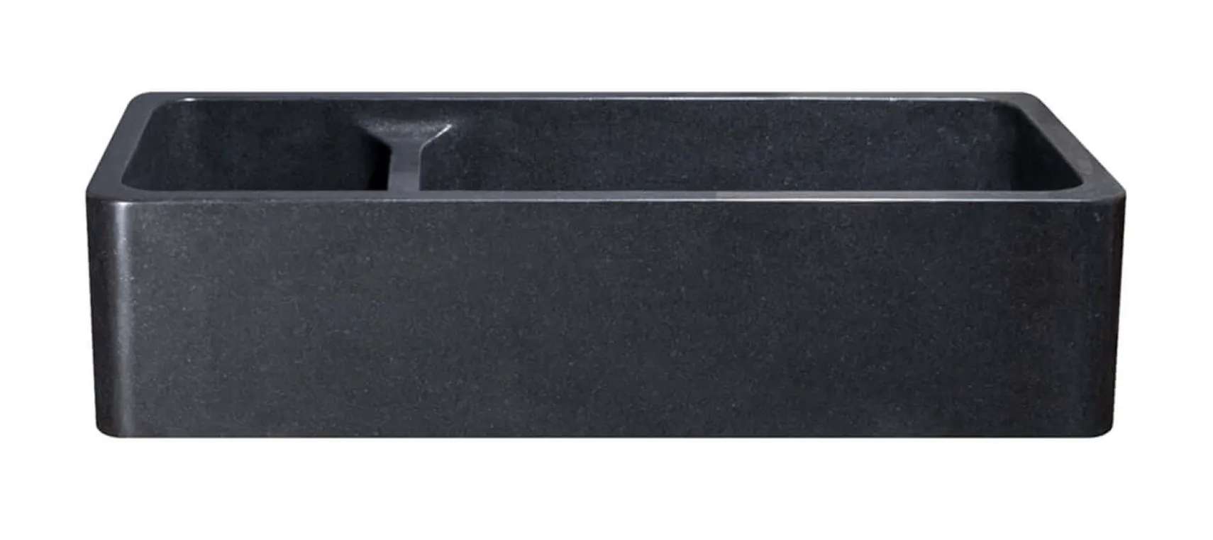42" Black Granite Stone Farmhouse Kitchen Sink, 70/30 Double Bowl, Reversible, KF422010DB-NLP-7030-BK