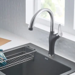 Blanco Artona 1.5 GPM Brass Kitchen Faucet, Pull-Down, Cinder/Stainless, 442033