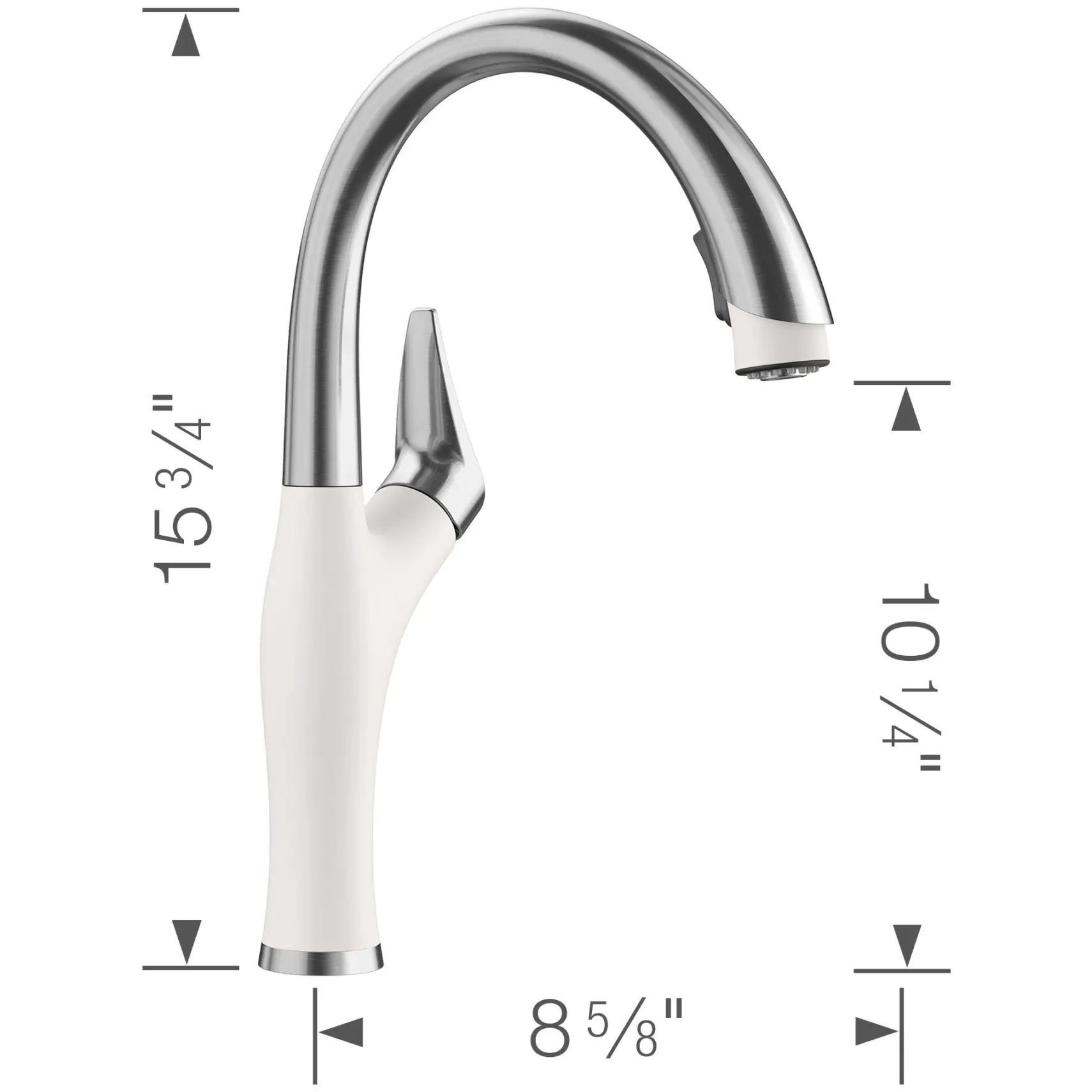 Blanco Artona 1.5 GPM Brass Kitchen Faucet, Pull-Down, White/Stainless, 442036