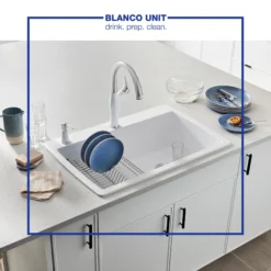 Blanco Artona 1.5 GPM Brass Kitchen Faucet, Pull-Down, White/Stainless, 442036