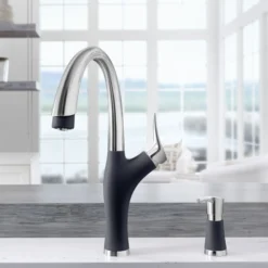 Blanco Artona 1.5 GPM Brass Kitchen Faucet, Pull-Down, Anthracite/Stainless, 442031