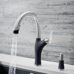 Blanco Artona 1.5 GPM Brass Kitchen Faucet, Pull-Down, Anthracite/Stainless, 442031