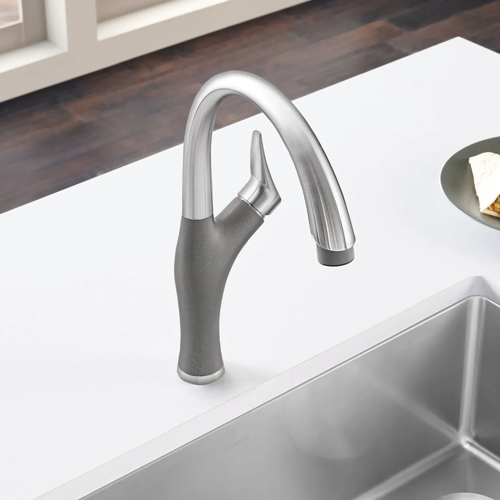 Blanco Artona 1.5 GPM Brass Kitchen Faucet, Pull-Down, Metallic Gray/Stainless, 442034