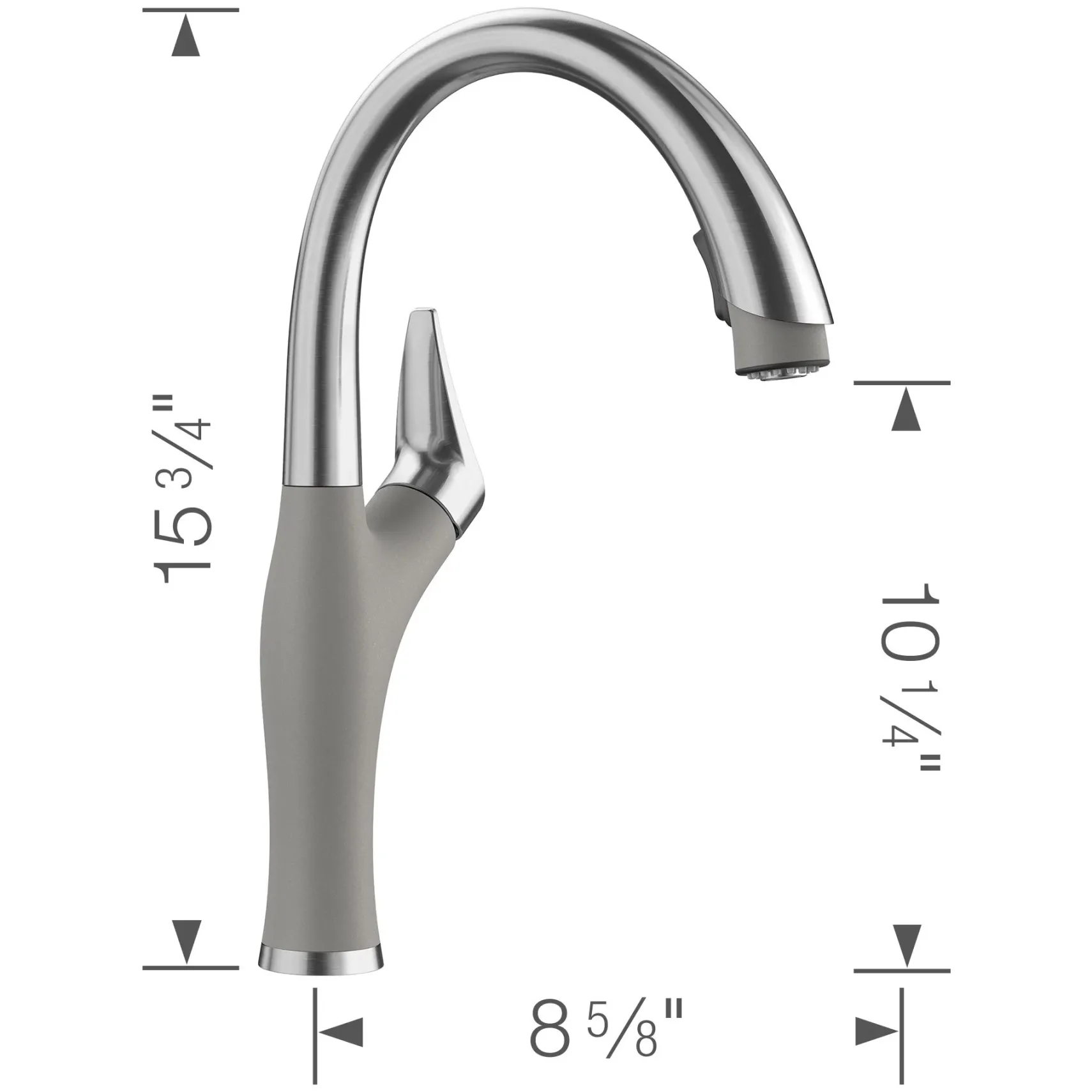 Blanco Artona 1.5 GPM Brass Kitchen Faucet, Pull-Down, Metallic Gray/Stainless, 442034