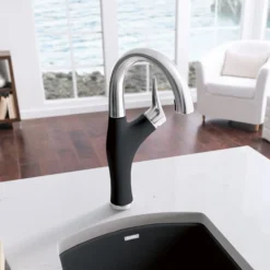 Blanco Artona 1.5 GPM Brass Bar Faucet, Pull-Down, Anthracite/Stainless, 526378