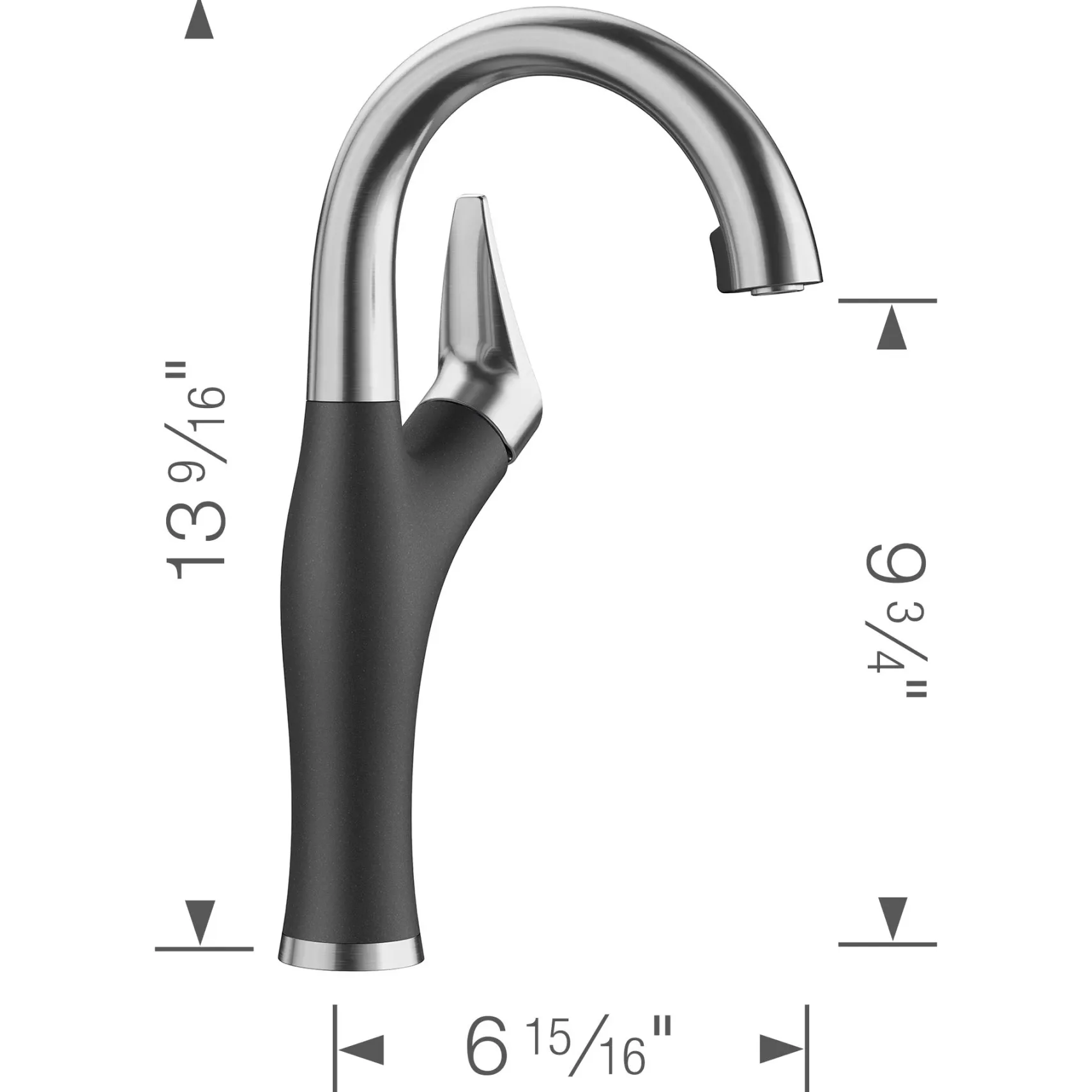 Blanco Artona 1.5 GPM Brass Bar Faucet, Pull-Down, Anthracite/Stainless, 526378