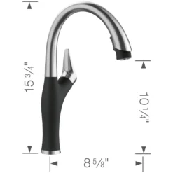 Blanco Artona 1.5 GPM Brass Kitchen Faucet, Pull-Down, Coal Black/Stainless, 526401