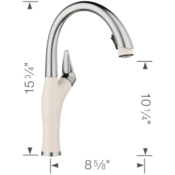 Blanco Artona Pull-Down Dual-Spray Kitchen Faucet, PVD Steel/Soft White, 1.5 GPM, Brass, 443040