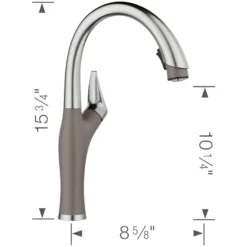 Blanco Artona Pull-Down Dual-Spray Kitchen Faucet, PVD Steel/Volcano Gray, 1.5 GPM, Brass, 443039