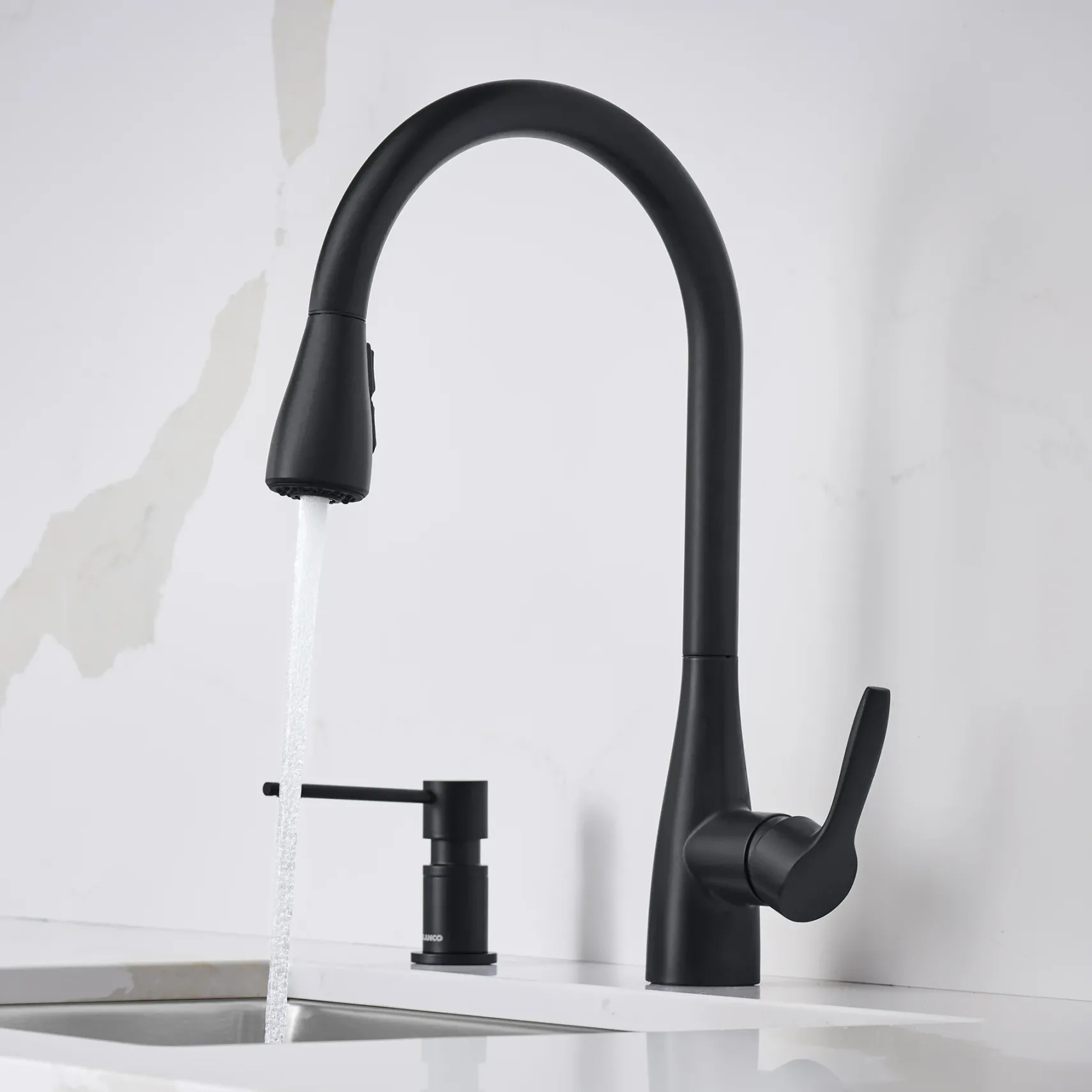 Blanco Atura Pull-Down Dual-Spray Kitchen Faucet, Matte Black, 1.5 GPM, Brass, 443027