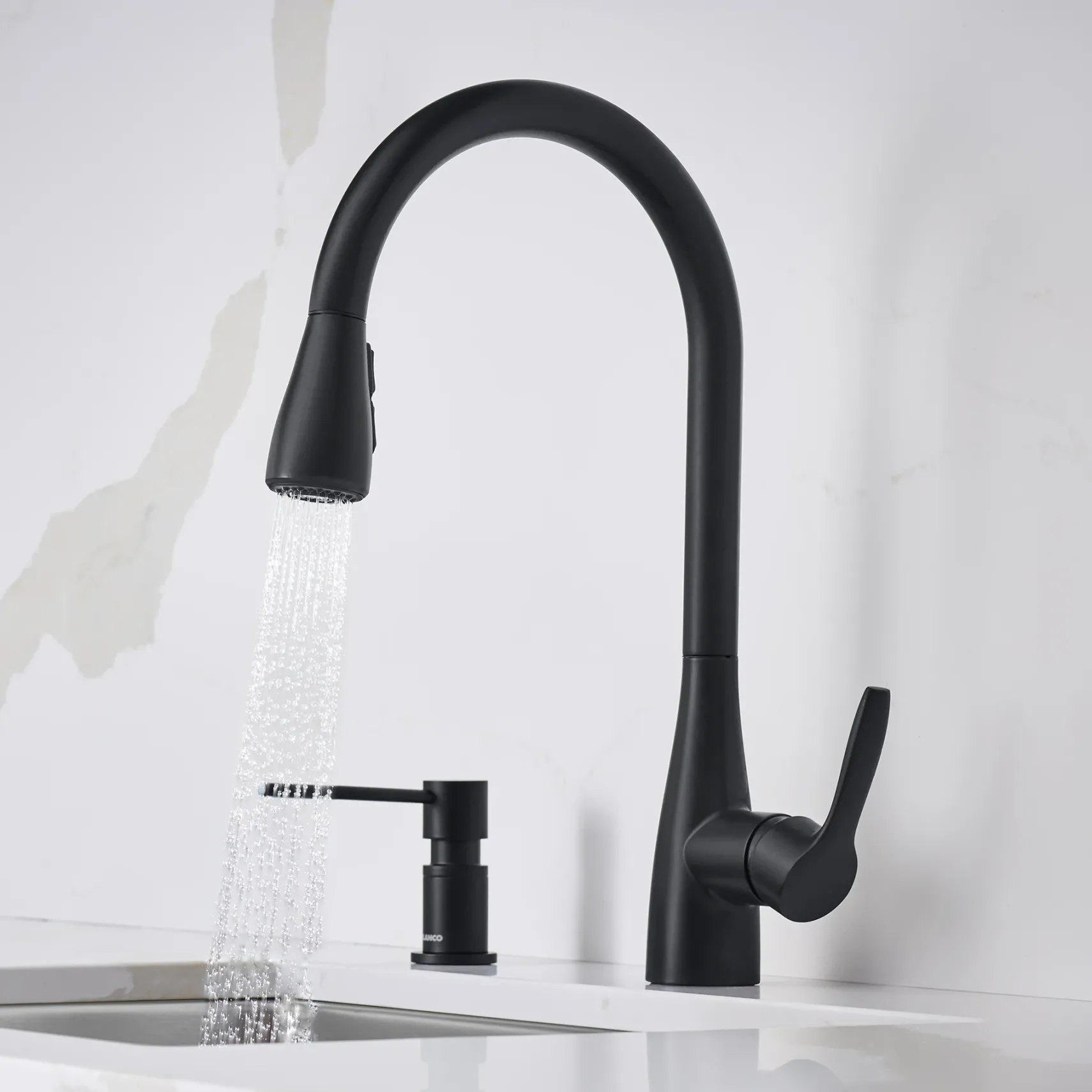 Blanco Atura Pull-Down Dual-Spray Kitchen Faucet, Matte Black, 1.5 GPM, Brass, 443027
