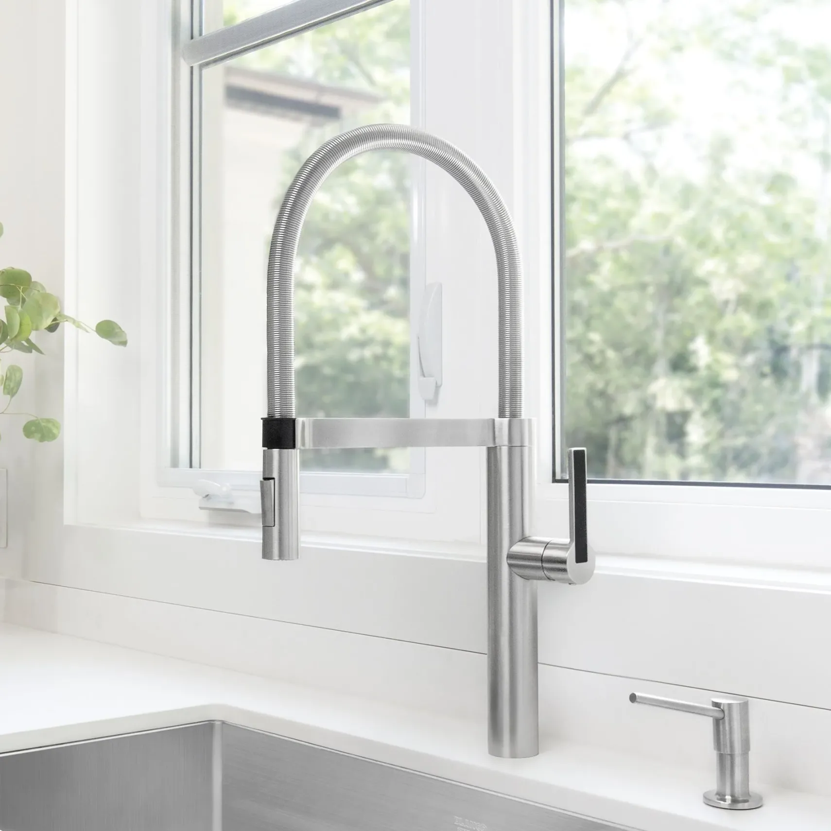 Blanco Culina 2.2 GPM Brass Kitchen Faucet, Semi-Pro, Satin Nickel, 441332