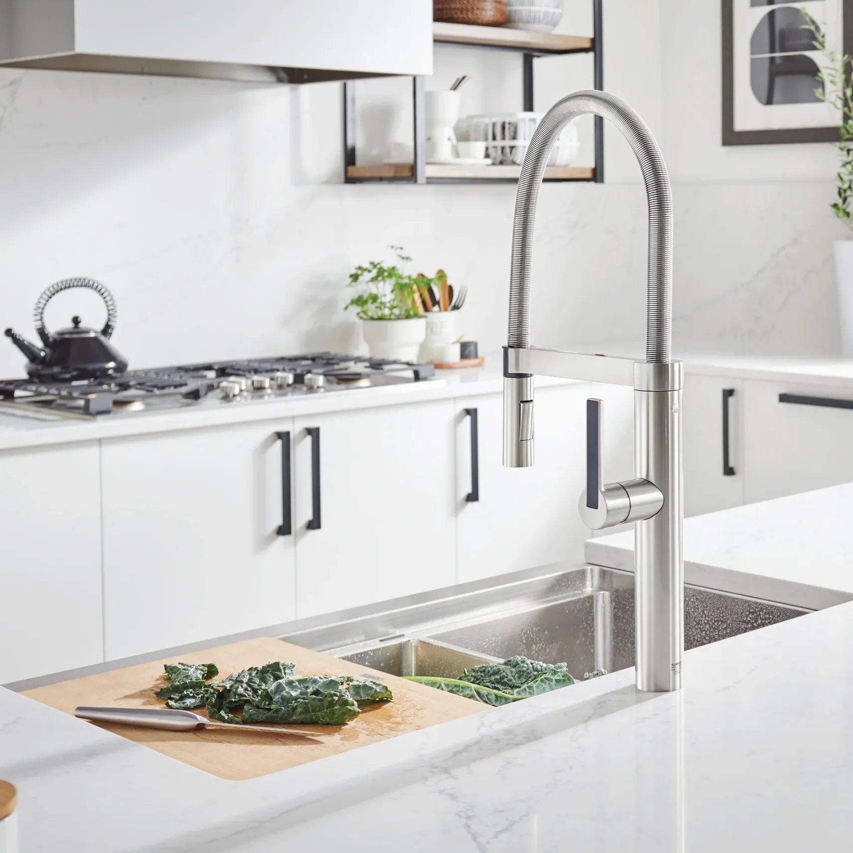 Blanco Culina 2.2 GPM Brass Kitchen Faucet, Semi-Pro, Satin Nickel, 441332