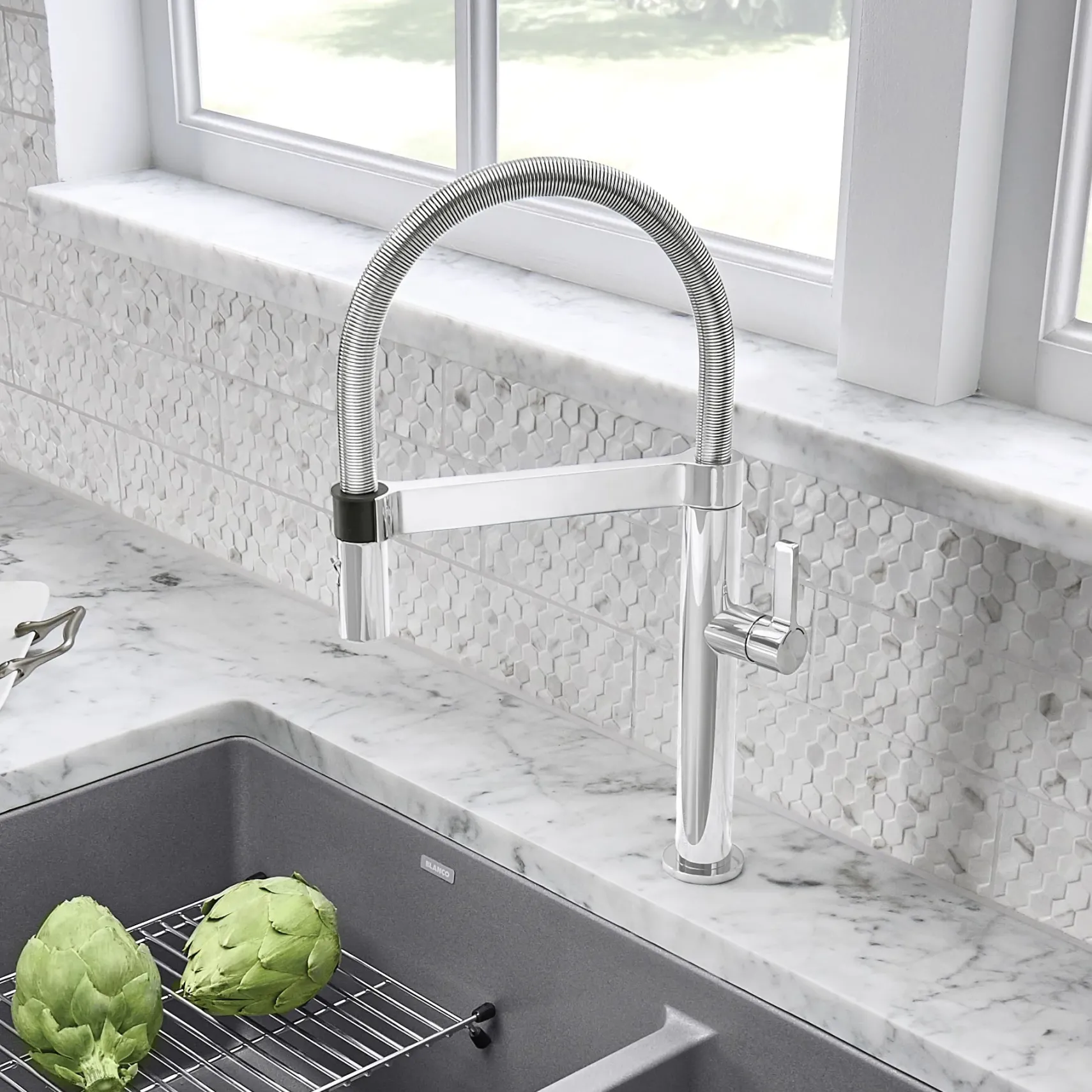 Blanco Culina 1.8 GPM Brass Kitchen Faucet, Semi-Pro, Polished Chrome, 441624
