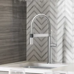 Blanco Culina 1.8 GPM Brass Kitchen Faucet, Semi-Pro, Satin Nickel, 441625
