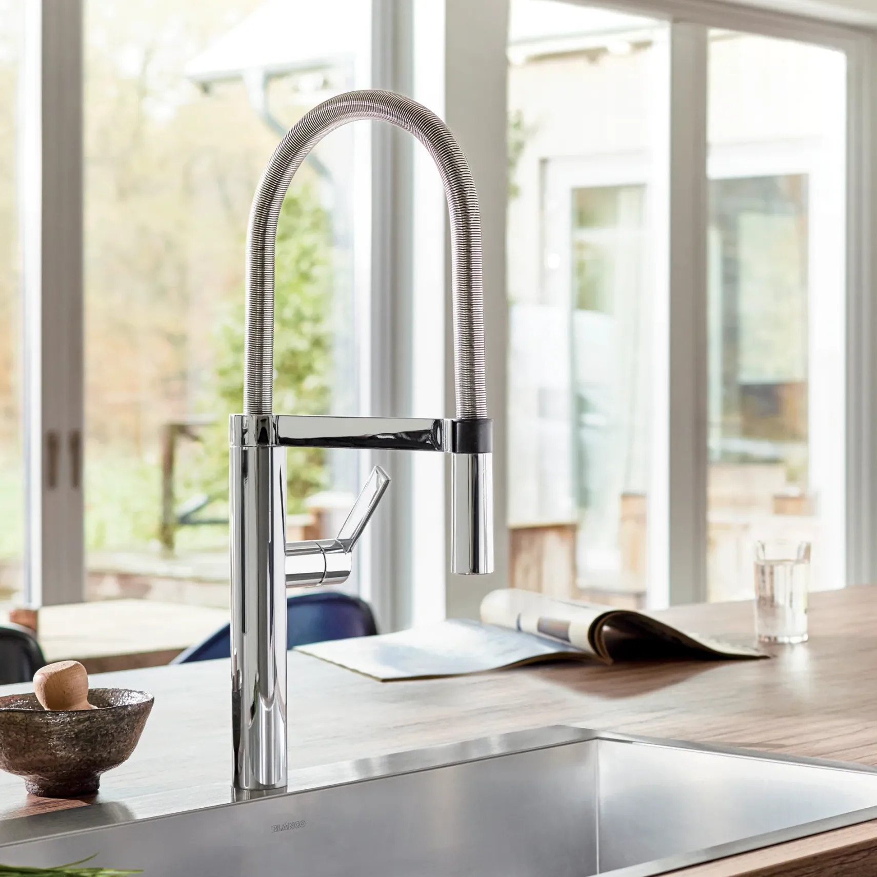 Blanco Culina 1.8 GPM Brass Kitchen Faucet, Semi-Pro, Polished Chrome, 441405