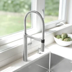 Blanco Culina 1.8 GPM Brass Kitchen Faucet, Semi-Pro, Satin Nickel, 441407