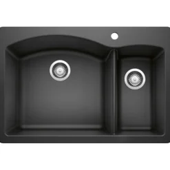 Blanco Diamond 33" Dual Mount Granite Composite Kitchen Sink, Silgranit, 70/30 Double Bowl, Anthracite, 440199