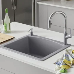 Blanco Diamond 25" Dual Mount Granite Composite Kitchen Sink, Silgranit, Metallic Gray, 440209