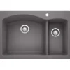 Blanco Diamond 33" Dual Mount Granite Composite Kitchen Sink, Silgranit, 70/30 Double Bowl, Cinder, 441464