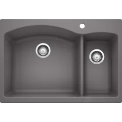Blanco Diamond 33" Dual Mount Granite Composite Kitchen Sink, Silgranit, 70/30 Double Bowl, Cinder, 441464