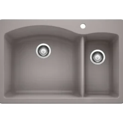 Blanco Diamond 33" Dual Mount Granite Composite Kitchen Sink, Silgranit, 70/30 Double Bowl, Metallic Gray, 440198