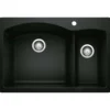 Blanco Diamond 33" Dual Mount Granite Composite Kitchen Sink, Silgranit, 70/30 Double Bowl, Coal Black, 442907