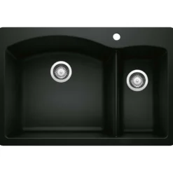 Blanco Diamond 33" Dual Mount Granite Composite Kitchen Sink, Silgranit, 70/30 Double Bowl, Coal Black, 442907