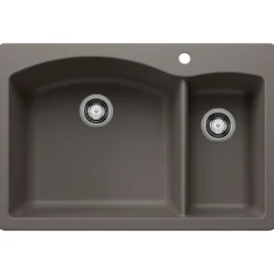 Blanco Diamond 33" Dual Mount Granite Composite Kitchen Sink, Silgranit, 70/30 Double Bowl, Volcano Gray, 443099