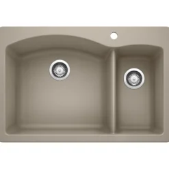 Blanco Diamond 33" Dual Mount Granite Composite Kitchen Sink, Silgranit, 70/30 Double Bowl, Truffle, 441282