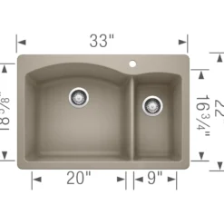 Blanco Diamond 33" Dual Mount Granite Composite Kitchen Sink, Silgranit, 70/30 Double Bowl, Truffle, 441282