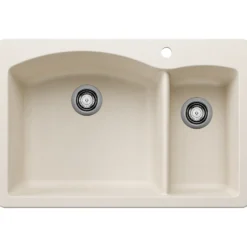 Blanco Diamond 33" Dual Mount Granite Composite Kitchen Sink, Silgranit, 70/30 Double Bowl, Biscuit, 443062