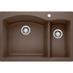 Blanco Diamond 33" Dual Mount Granite Composite Kitchen Sink, Silgranit, 70/30 Double Bowl, Cafe, 440197