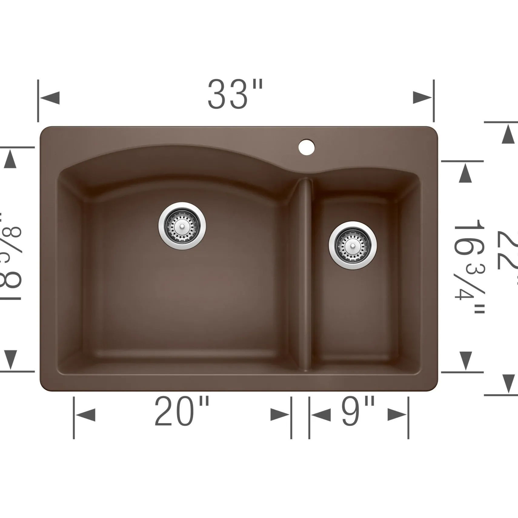 Blanco Diamond 33" Dual Mount Granite Composite Kitchen Sink, Silgranit, 70/30 Double Bowl, Cafe, 440197