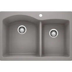 Blanco Diamond 33" Dual Mount Granite Composite Kitchen Sink, Silgranit, 60/40 Double Bowl, Metallic Gray, 440214