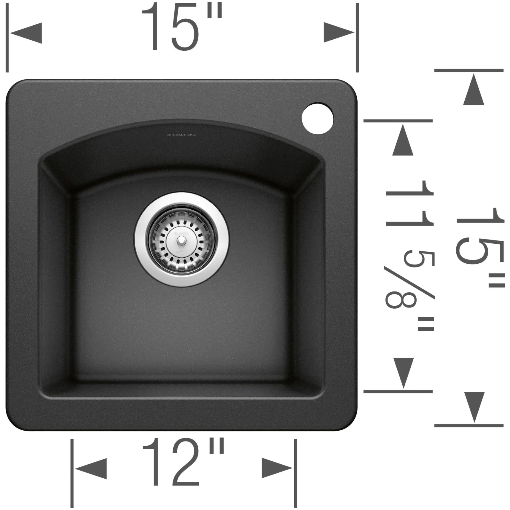 Blanco Diamond 15" Square Granite Composite Bar/Prep Sink, Silgranit, Anthracite, 440204