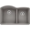 Blanco Diamond 32" Undermount Granite Composite Kitchen Sink, Silgranit, 60/40 Double Bowl, Metallic Gray, 440178