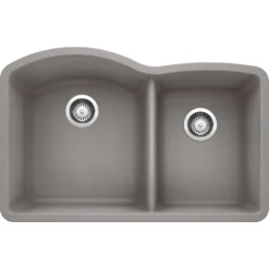 Blanco Diamond 32" Undermount Granite Composite Kitchen Sink, Silgranit, 60/40 Double Bowl, Metallic Gray, 440178