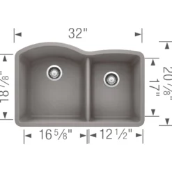 Blanco Diamond 32" Undermount Granite Composite Kitchen Sink, Silgranit, 60/40 Double Bowl, Metallic Gray, 440178