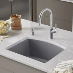 Blanco Diamond 24" Undermount Granite Composite Kitchen Sink, Silgranit, Metallic Gray, 440173