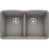 Blanco Diamond 32" Undermount Granite Composite Kitchen Sink, Silgranit, 50/50 Double Bowl, Metallic Gray, 440183
