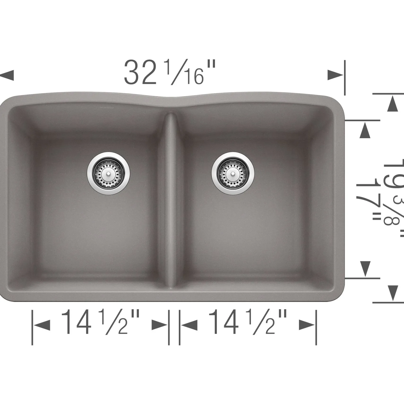 Blanco Diamond 32" Undermount Granite Composite Kitchen Sink, Silgranit, 50/50 Double Bowl, Metallic Gray, 440183