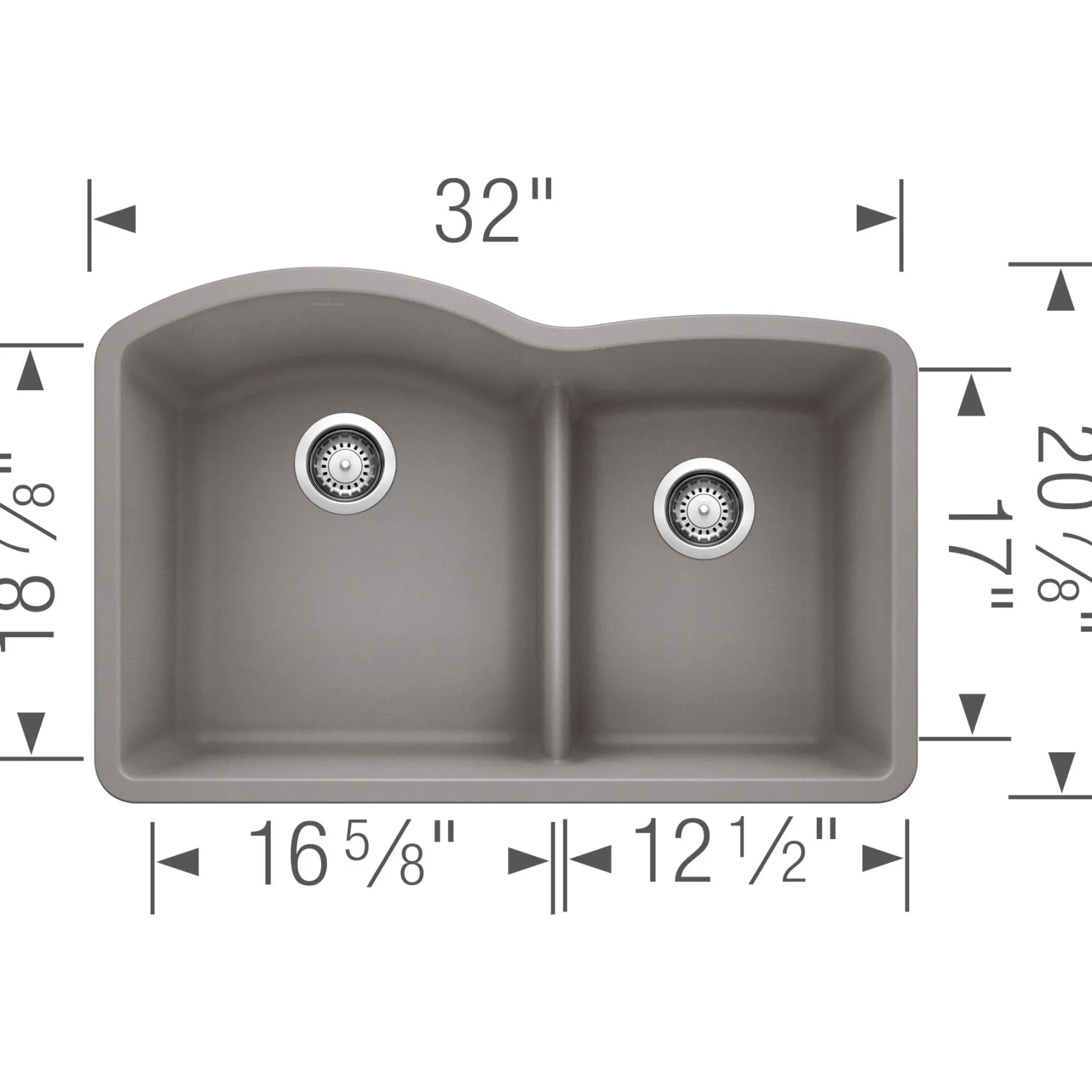 Blanco Diamond 32" Undermount Granite Composite Kitchen Sink, Silgranit, 60/40 Double Bowl, Metallic Gray, 441592