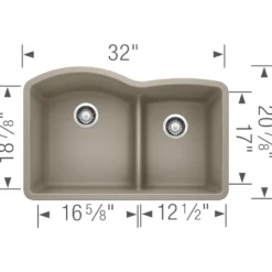Blanco Diamond 32" Undermount Granite Composite Kitchen Sink, Silgranit, 60/40 Double Bowl, Truffle, 441596
